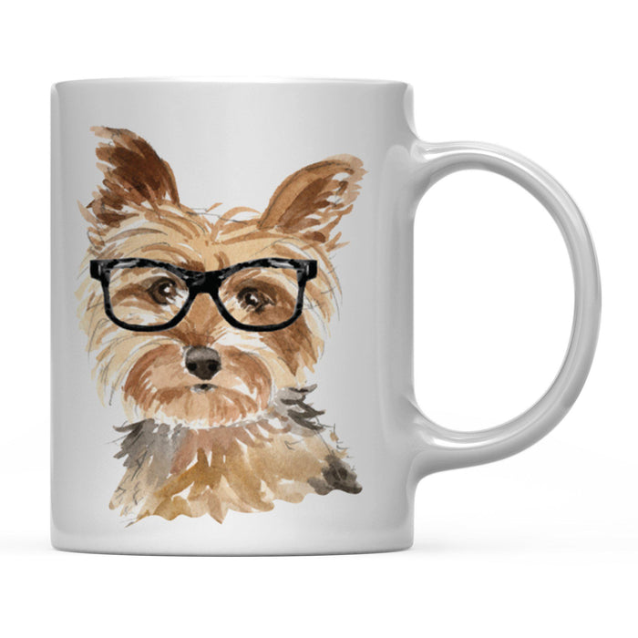 Funny Preppy Dog Art Coffee Mug-Set of 1-Andaz Press-Yorkshire Terrier in Black Glasses-