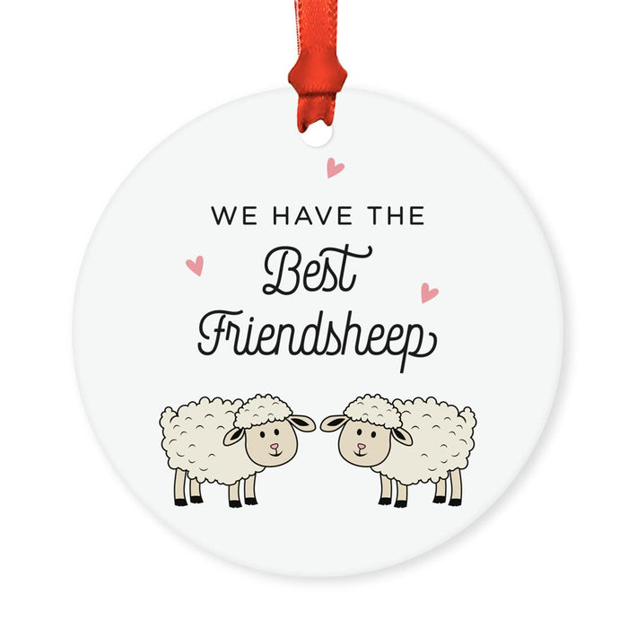 Funny Pun Round MDF Wood Christmas Tree Ornament-Set of 1-Andaz Press-Friendsheep-