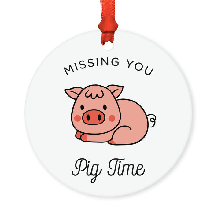 Funny Pun Round MDF Wood Christmas Tree Ornament-Set of 1-Andaz Press-Pig-