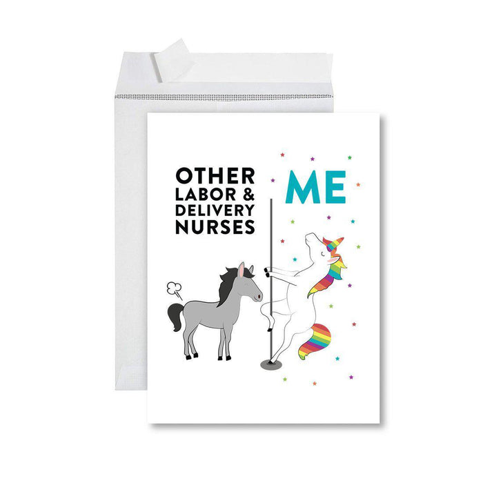 Funny Quirky All Occasion Jumbo Card, Horse Unicorn, Blank Greeting Card with Envelope, Design 1-Set of 1-Andaz Press-Architects-
