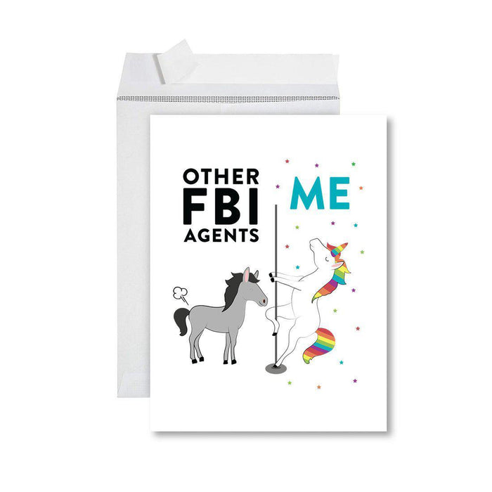 Funny Quirky All Occasion Jumbo Card, Horse Unicorn, Blank Greeting Card with Envelope, Design 1-Set of 1-Andaz Press-FBI Agents-