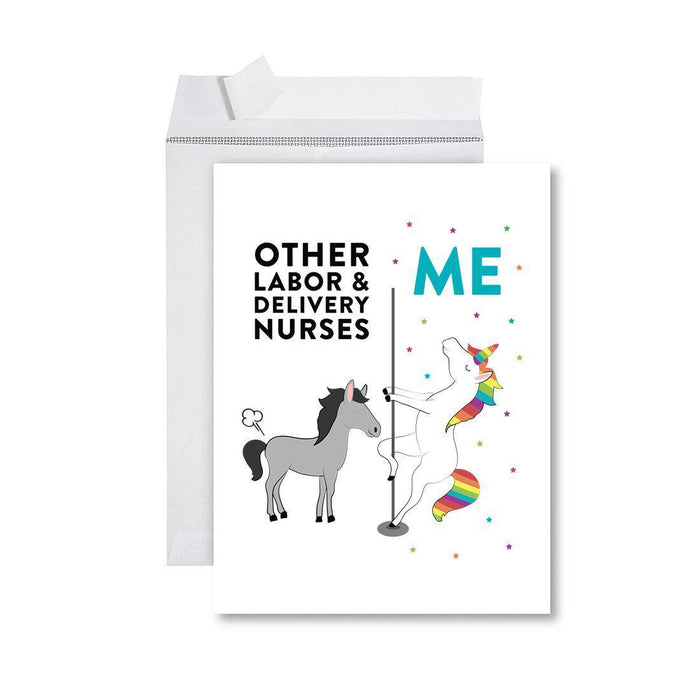 Funny Quirky All Occasion Jumbo Card, Horse Unicorn, Blank Greeting Card with Envelope, Design 1-Set of 1-Andaz Press-Labor & Delivery Nurses-
