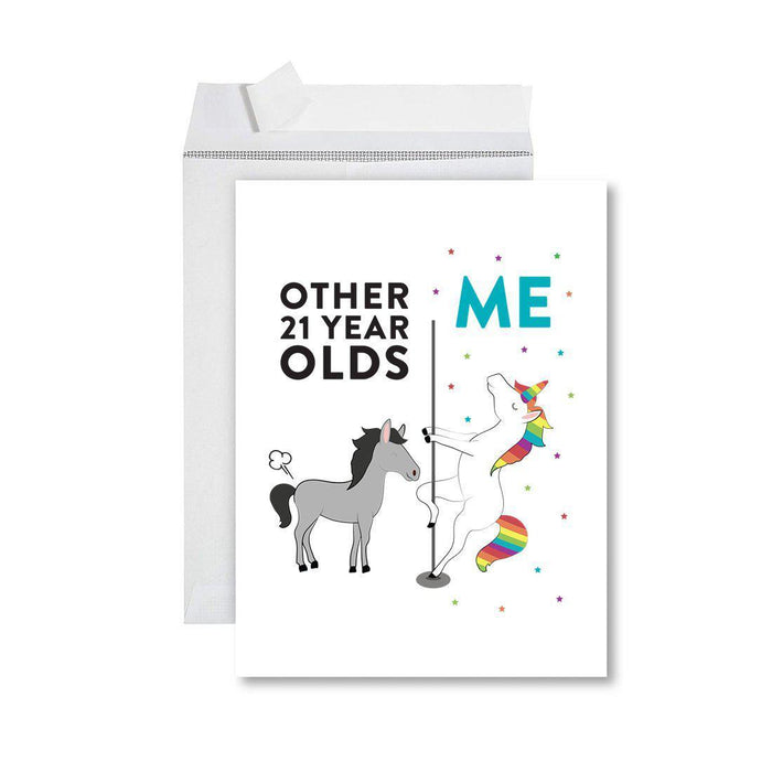 Funny Quirky All Occasion Jumbo Card, Horse Unicorn, Blank Greeting Card with Envelope Design 2-Set of 1-Andaz Press-21 Year Olds-