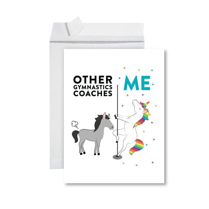 Funny Quirky All Occasion Jumbo Card, Horse Unicorn, Blank Greeting Card with Envelope Design 2-Set of 1-Andaz Press-Gymnastics Coaches-
