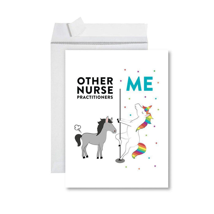 Funny Quirky All Occasion Jumbo Card, Horse Unicorn, Blank Greeting Card with Envelope Design 2-Set of 1-Andaz Press-Nurse Practitioners-
