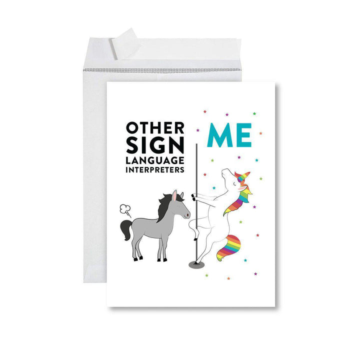 Funny Quirky All Occasion Jumbo Card, Horse Unicorn, Blank Greeting Card with Envelope Design 2-Set of 1-Andaz Press-Sign Language Interpreters-