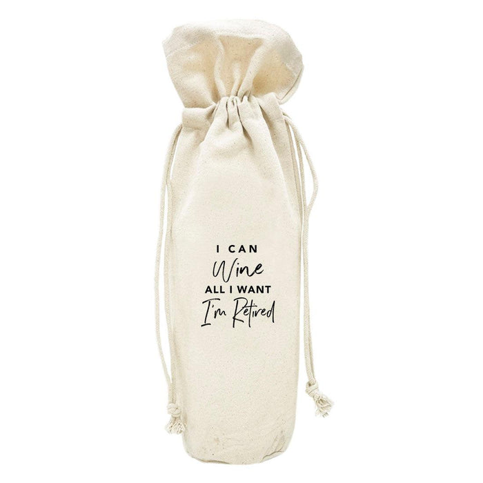 Funny Retirement Gifts Canvas Wine Bag-Set of 1-Andaz Press-I Can Wine All I Want I'm Retired-
