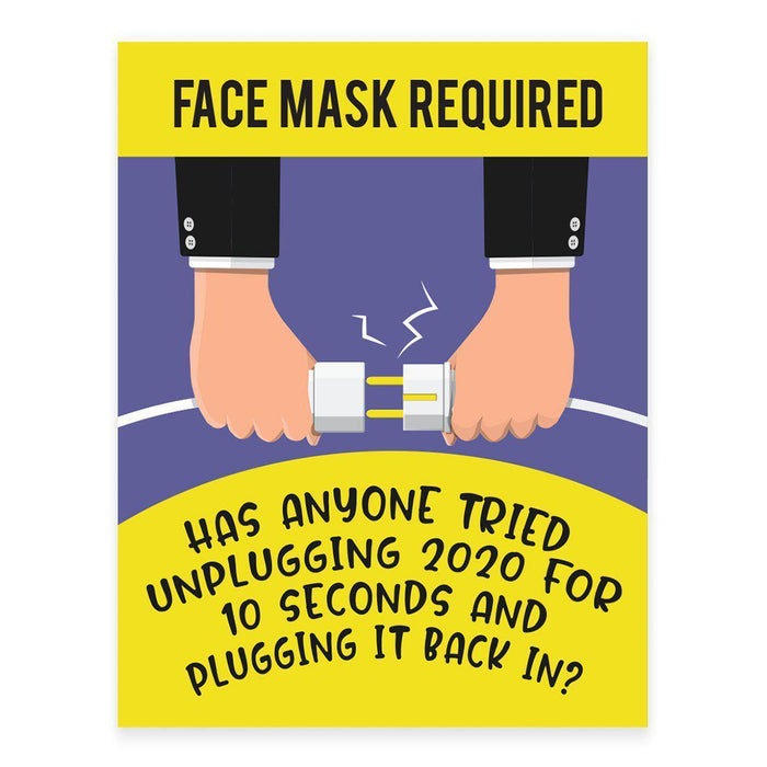 Funny Social Distancing Signs, Humorous Face Mask Required Rectangle Business Signs, Vinyl Sticker Decals-Set of 10-Andaz Press-Unplugging-