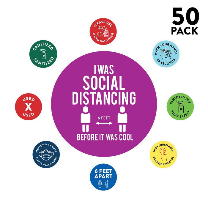 Funny Social Distancing Signs, Humorous Face Mask Required Round Business Signs, Vinyl Sticker Decals-Set of 50-Andaz Press-Social Distancing-