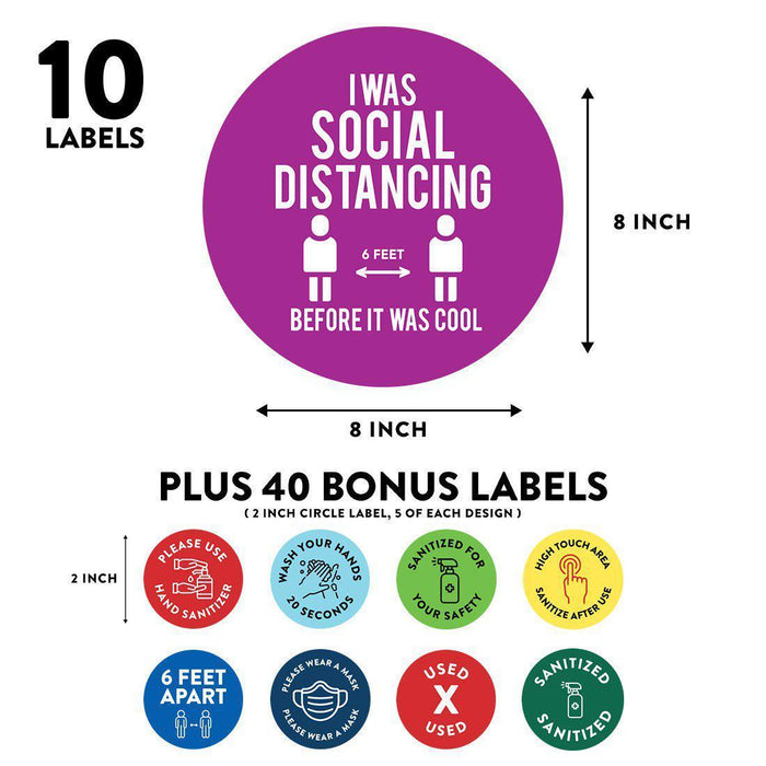 Funny Social Distancing Signs, Humorous Face Mask Required Round Business Signs, Vinyl Sticker Decals-Set of 50-Andaz Press-Social Distancing-