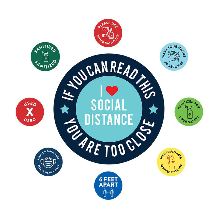 Funny Social Distancing Signs, Humorous Face Mask Required Round Business Signs, Vinyl Sticker Decals-Set of 50-Andaz Press-Close Business Signs-