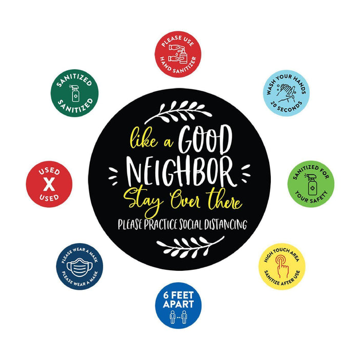 Funny Social Distancing Signs, Humorous Face Mask Required Round Business Signs, Vinyl Sticker Decals-Set of 50-Andaz Press-Good Neighbor-