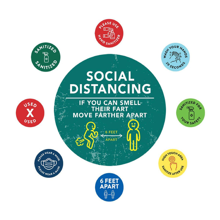 Funny Social Distancing Signs, Humorous Face Mask Required Round Business Signs, Vinyl Sticker Decals-Set of 50-Andaz Press-Move Farther Apart-