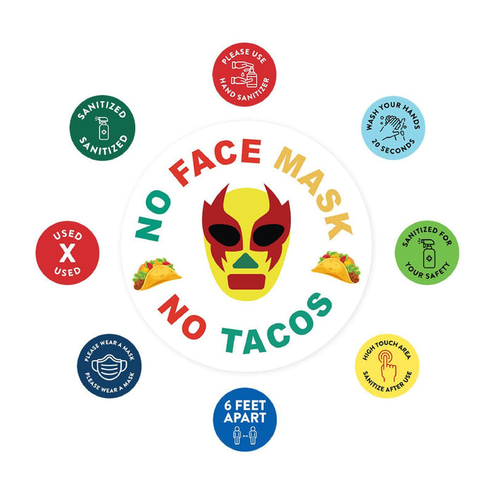 Funny Social Distancing Signs, Humorous Face Mask Required Round Business Signs, Vinyl Sticker Decals-Set of 50-Andaz Press-No Face Mask-