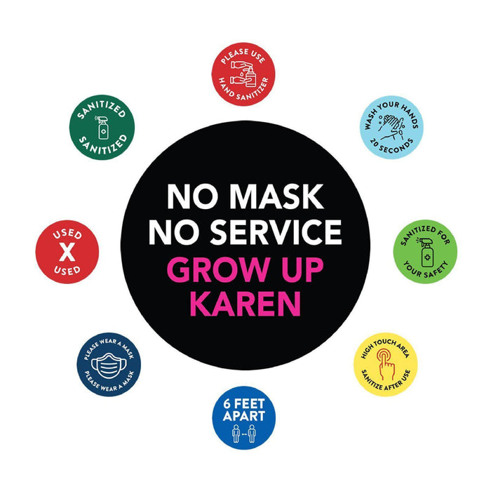Funny Social Distancing Signs, Humorous Face Mask Required Round Business Signs, Vinyl Sticker Decals-Set of 50-Andaz Press-No Mask-