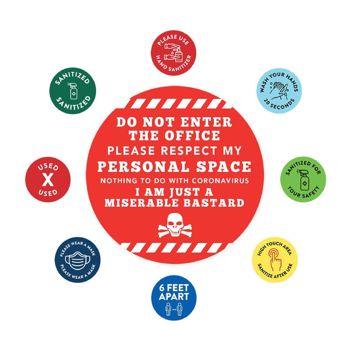 Funny Social Distancing Signs, Humorous Face Mask Required Round Business Signs, Vinyl Sticker Decals-Set of 50-Andaz Press-Personal Space-