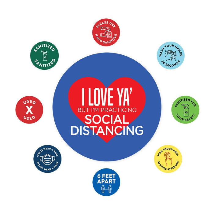 Funny Social Distancing Signs, Humorous Face Mask Required Round Business Signs, Vinyl Sticker Decals-Set of 50-Andaz Press-Practicing Social Distancing-
