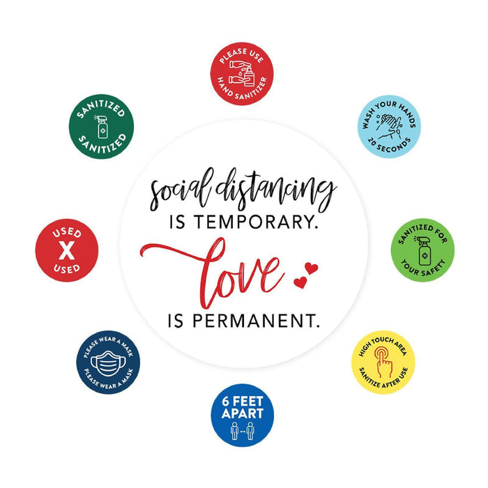 Funny Social Distancing Signs, Humorous Face Mask Required Round Business Signs, Vinyl Sticker Decals-Set of 50-Andaz Press-Social Distancing Is Temporary-