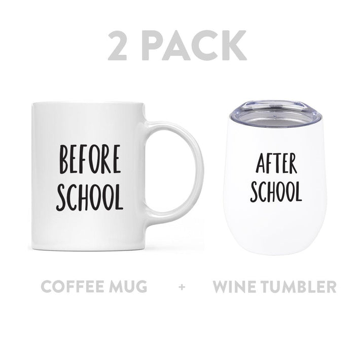 Funny Teacher Appreciation Coffee Mug & Wine Tumbler - Cute Mugs for Teacher Gifts-Set of 2-Andaz Press-Before Students & After Students-