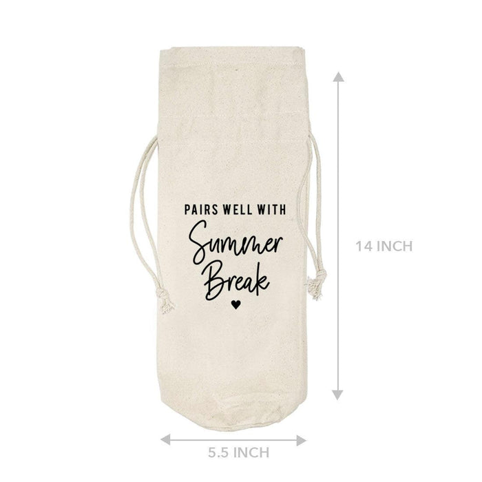 Funny Teacher Gifts Canvas Wine Bag-Set of 1-Andaz Press-Pairs Well With Summer Break-