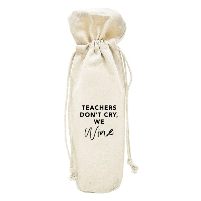 Funny Teacher Gifts Canvas Wine Bag-Set of 1-Andaz Press-Teachers Don't Cry, We Wine-