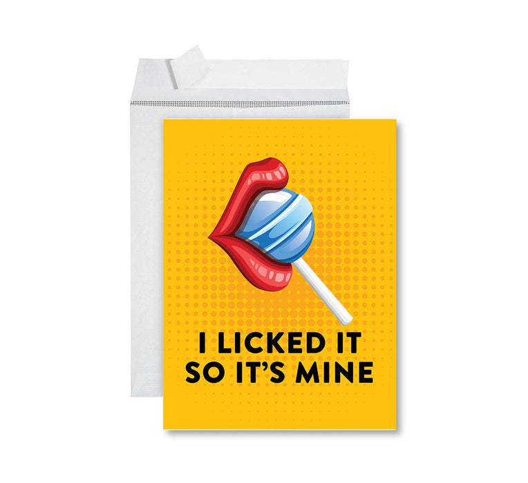 Funny Valentine's Day Jumbo Card with Envelope, Naughty Valentine's Day Greeting Card-Set of 1-Andaz Press-I Licked It So It's Mine-
