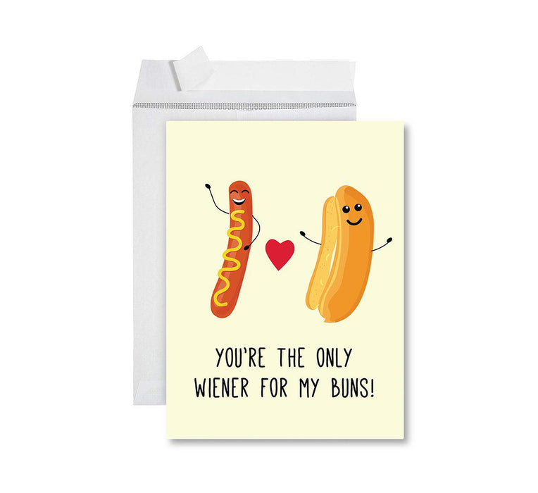 Funny Valentine's Day Jumbo Card with Envelope, Naughty Valentine's Day Greeting Card-Set of 1-Andaz Press-You're The Only Wiener For My Buns-