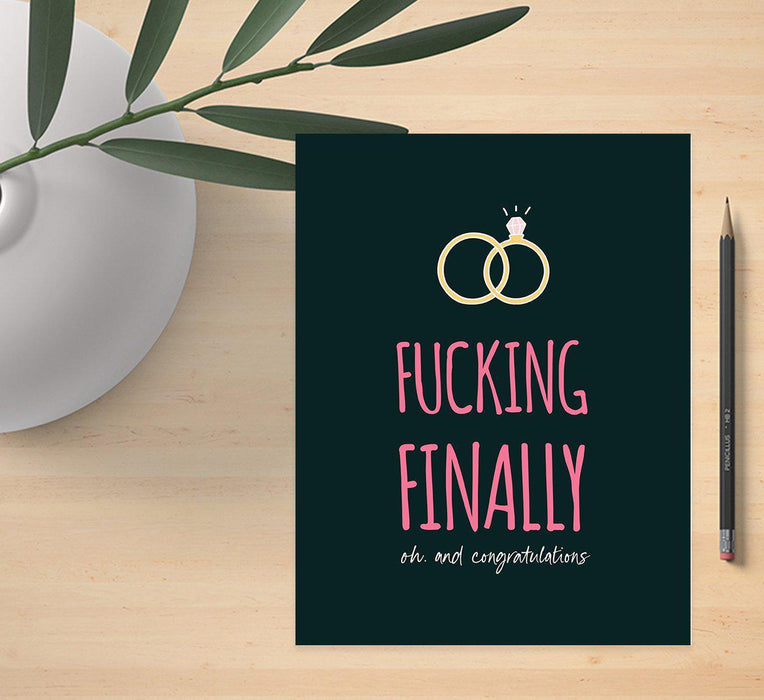 Funny Wedding Jumbo Card, Blank Congratulations Greeting Card with Envelope-Set of 1-Andaz Press-Fucking Finally-