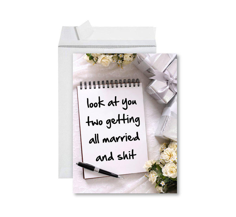 Funny Wedding Jumbo Card, Blank Congratulations Greeting Card with Envelope-Set of 1-Andaz Press-Getting All Married and Shit-