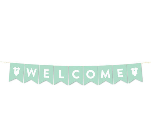 Gender Neutral Baby Shower Pennant Garland Party Banner-Set of 1-Andaz Press-Mint Green-Baby Shower-
