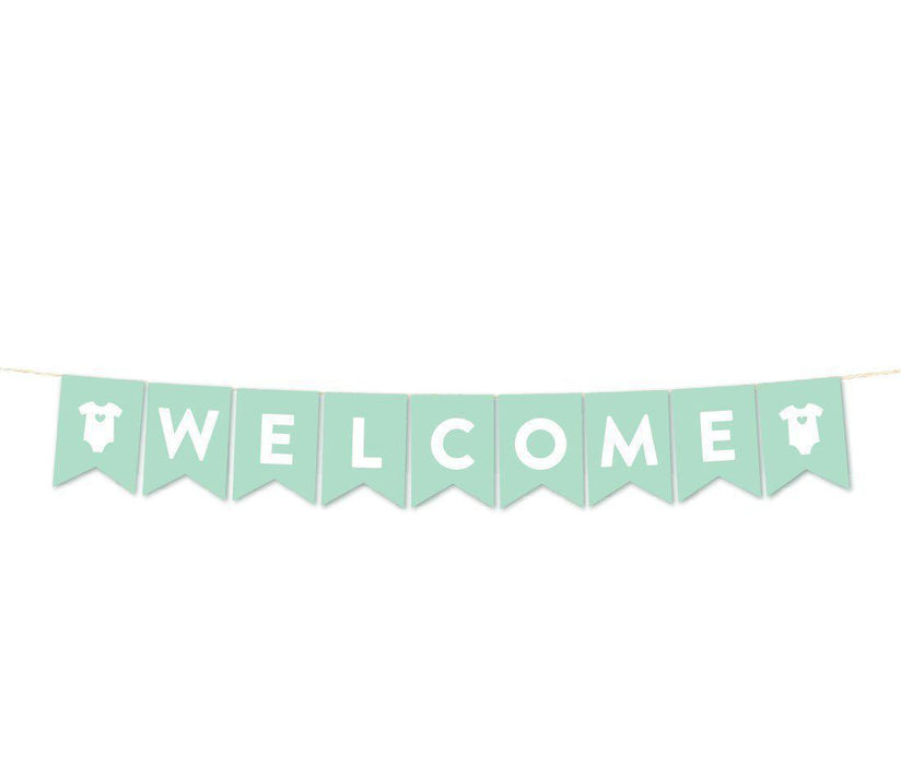Gender Neutral Baby Shower Pennant Garland Party Banner-Set of 1-Andaz Press-Mint Green-Baby Shower-