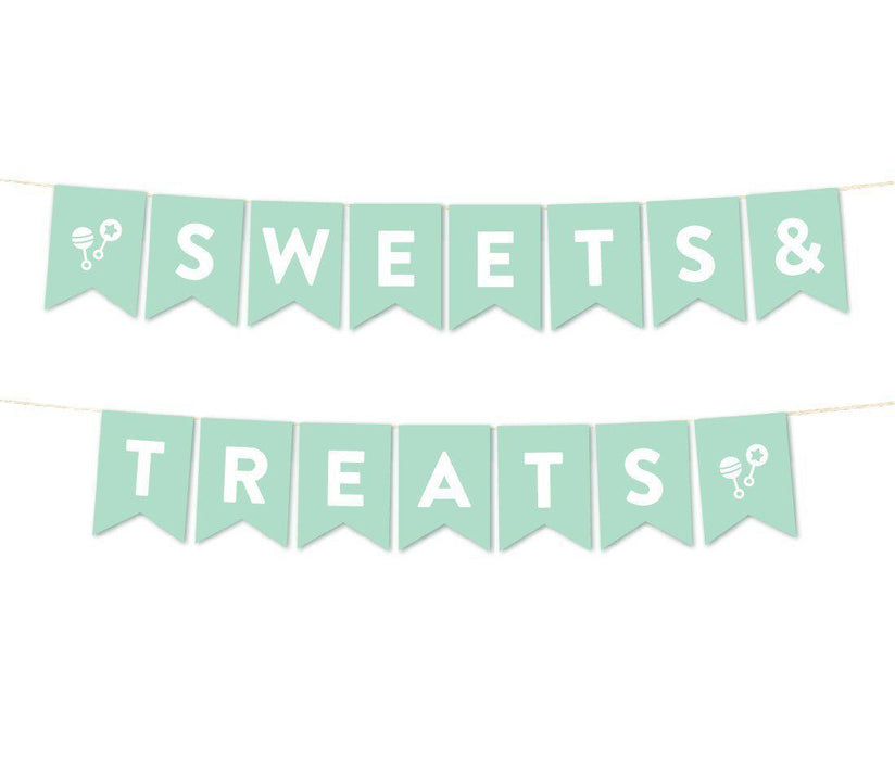 Gender Neutral Baby Shower Pennant Garland Party Banner-Set of 1-Andaz Press-Mint Green-Baby Shower-