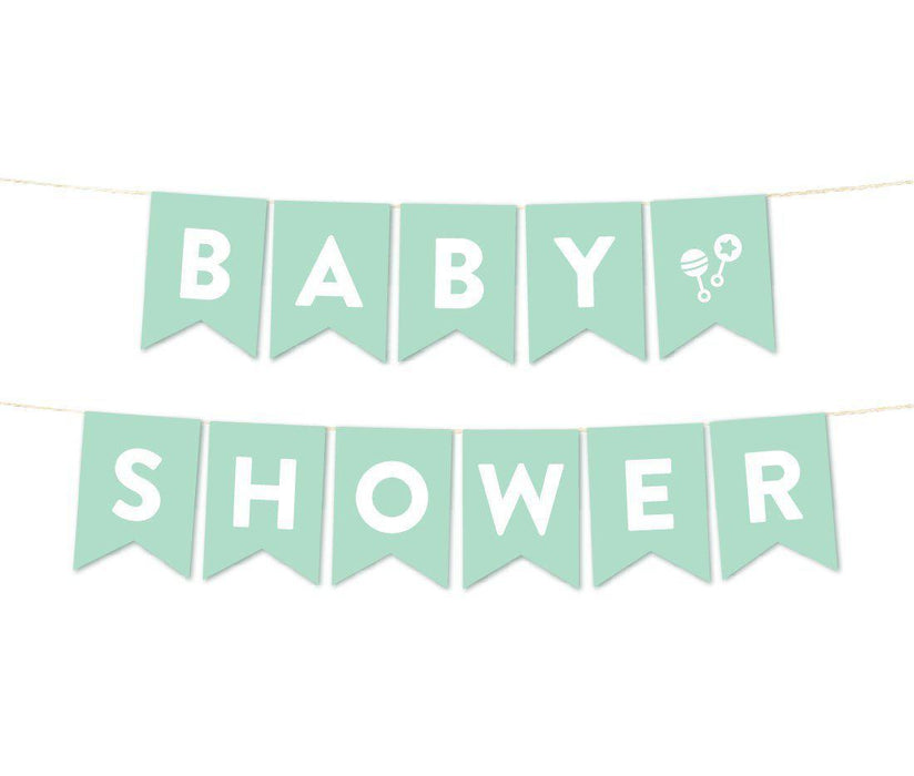 Gender Neutral Baby Shower Pennant Garland Party Banner-Set of 1-Andaz Press-Mint Green-Baby Shower-