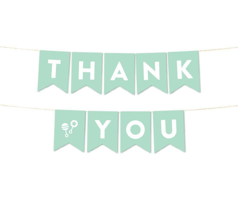 Gender Neutral Baby Shower Pennant Garland Party Banner-Set of 1-Andaz Press-Mint Green-Thank You-