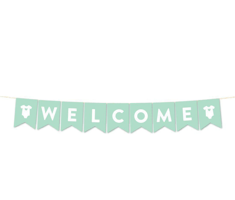 Gender Neutral Baby Shower Pennant Garland Party Banner-Set of 1-Andaz Press-Mint Green-Welcome-