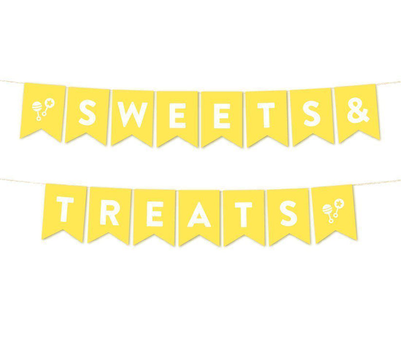 Gender Neutral Baby Shower Pennant Garland Party Banner-Set of 1-Andaz Press-Yellow-Sweets & Treats-