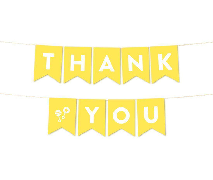Gender Neutral Baby Shower Pennant Garland Party Banner-Set of 1-Andaz Press-Yellow-Thank You-