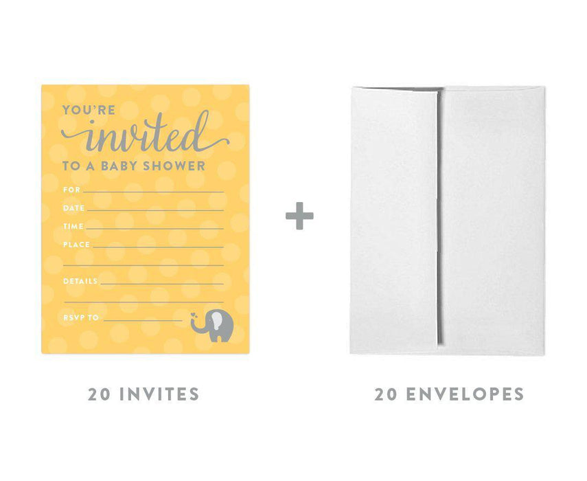 Gender Neutral Elephant Baby Shower Blank Invitations-Set of 20-Andaz Press-
