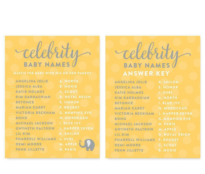 Gender Neutral Elephant Baby Shower Games & Fun Activities-Set of 20-Andaz Press-Celebrity Name Game-