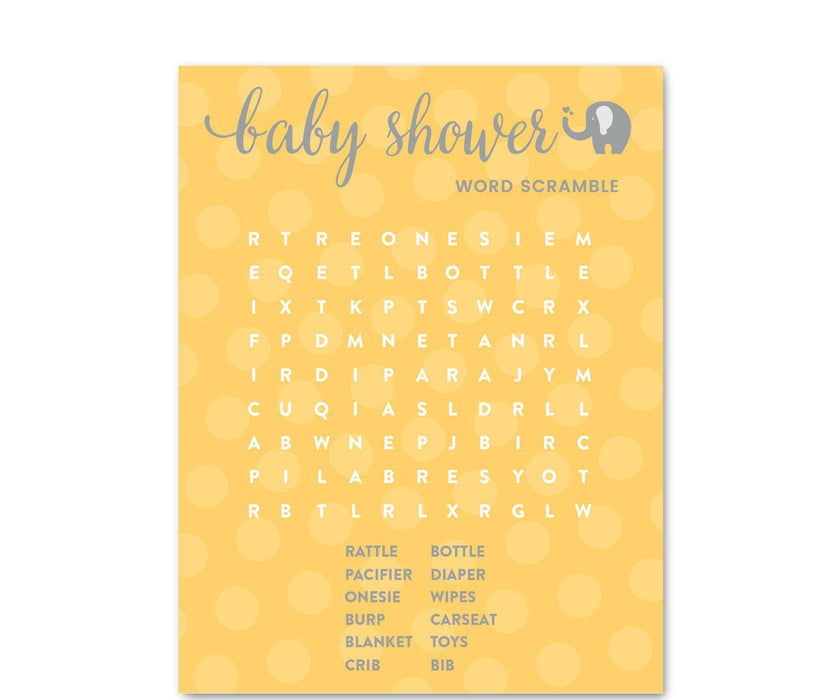 Gender Neutral Elephant Baby Shower Games & Fun Activities-Set of 20-Andaz Press-Word Search-