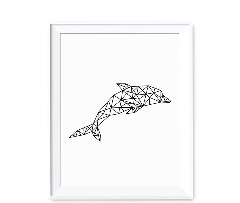 Geometric Animal Origami Wall Art Black White Minimalist Print-Set of 1-Andaz Press-Dolphin-