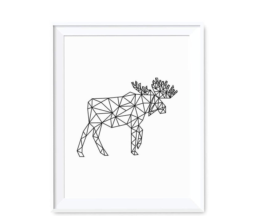 Geometric Animal Origami Wall Art Black White Minimalist Print-Set of 1-Andaz Press-Elk Moose-