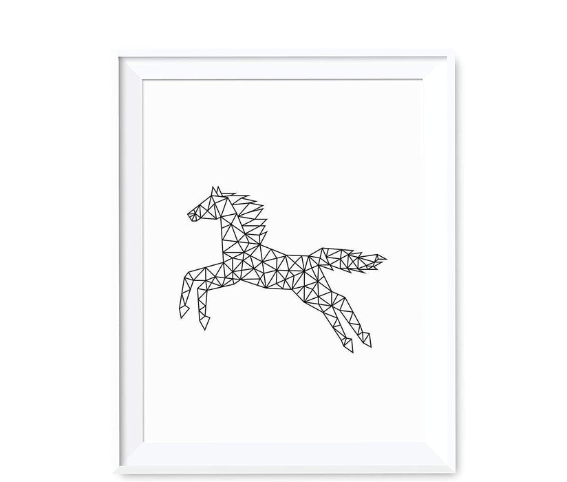 Geometric Animal Origami Wall Art Black White Minimalist Print-Set of 1-Andaz Press-Horse-