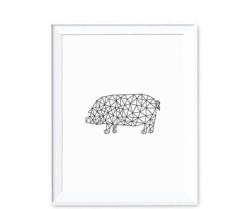 Geometric Animal Origami Wall Art Black White Minimalist Print-Set of 1-Andaz Press-Pig-