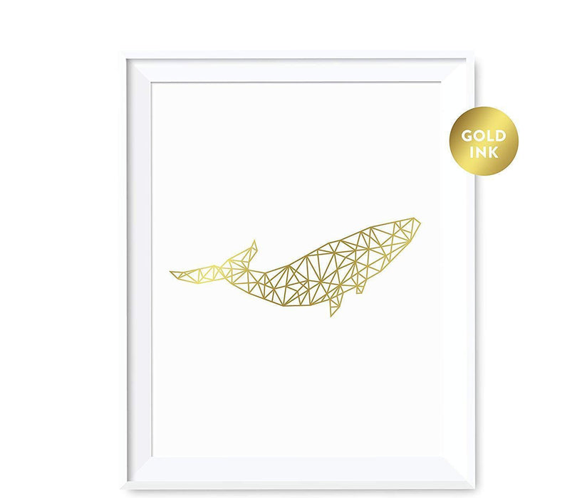 Geometric Animal Origami Wall Art Metallic Gold Ink Print-Set of 1-Andaz Press-Elephant-