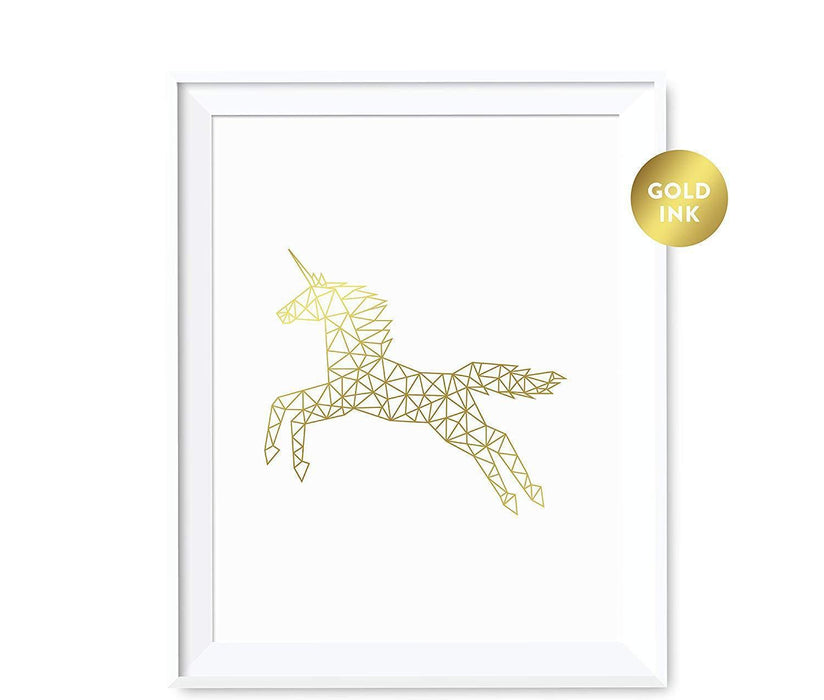Geometric Animal Origami Wall Art Metallic Gold Ink Print-Set of 1-Andaz Press-Elephant-