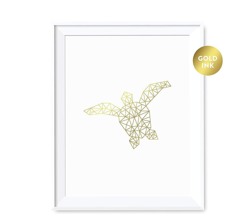 Geometric Animal Origami Wall Art Metallic Gold Ink Print-Set of 1-Andaz Press-Elephant-