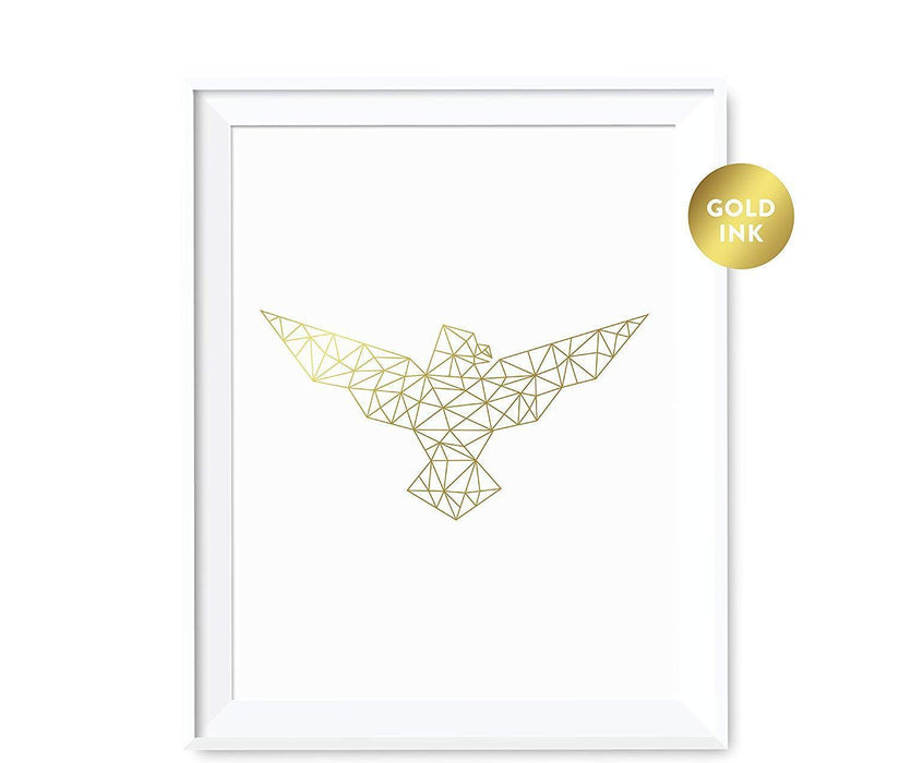 Geometric Animal Origami Wall Art Metallic Gold Ink Print-Set of 1-Andaz Press-Elephant-