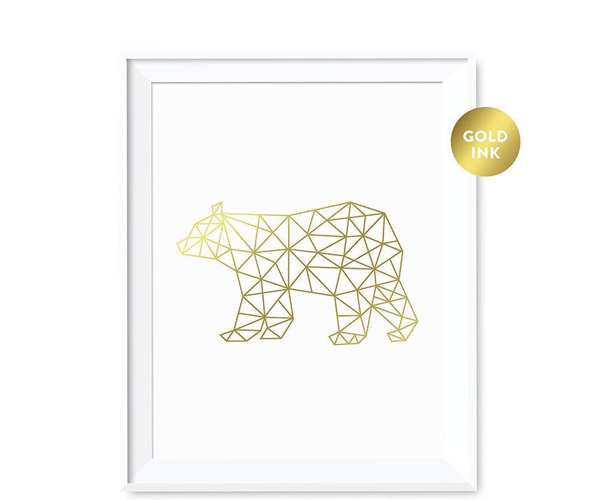 Geometric Animal Origami Wall Art Metallic Gold Ink Print-Set of 1-Andaz Press-Bear-