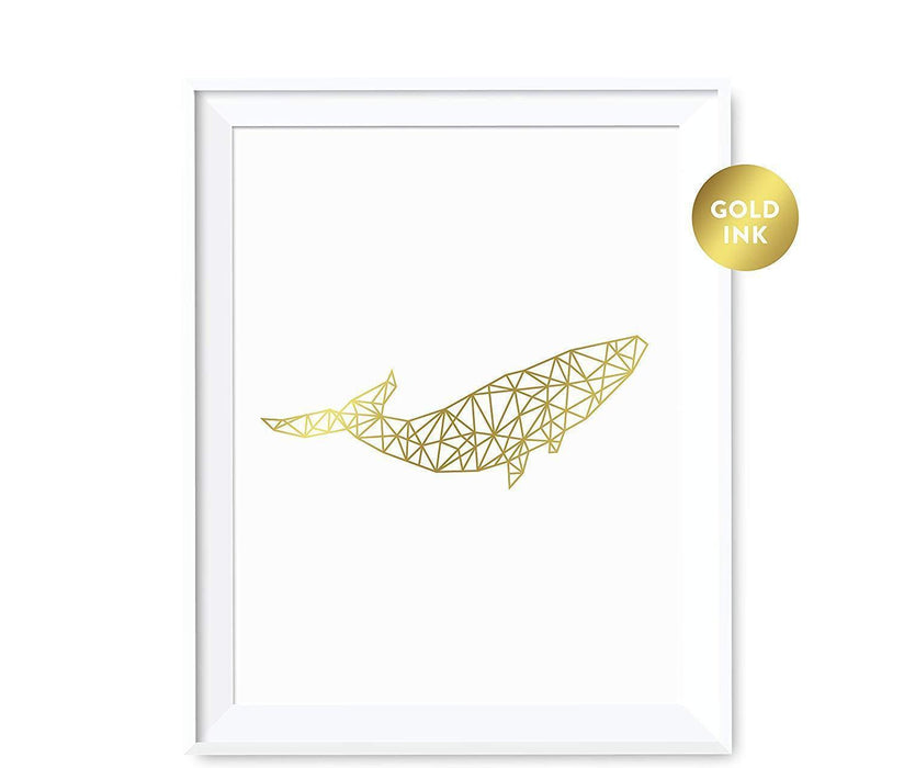 Geometric Animal Origami Wall Art Metallic Gold Ink Print-Set of 1-Andaz Press-Breaching Whale-